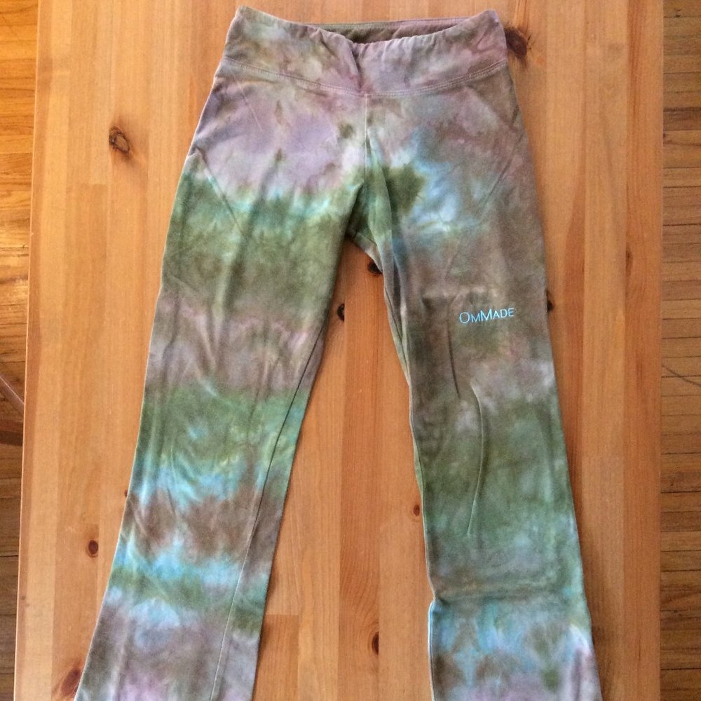 OmMade Flared Tie Dye Yoga Pants Green Blue Brown
